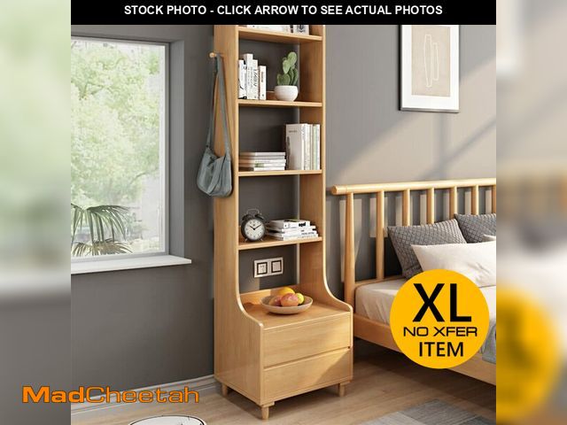 Lot 74-12695295 - IOTXY Oak Bedside Table Bookshelf - 71" Tall Free Standing Wooden Open Shelf Bookcase with Drawers a...