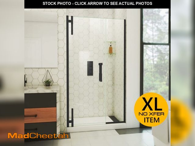 Lot 74-10929212 - ONE SHOWER DOOR ONLY-DreamLine Ascend 42-43 in. W x 72 in. H Frameless Pivot Shower Door in Matte Bl...