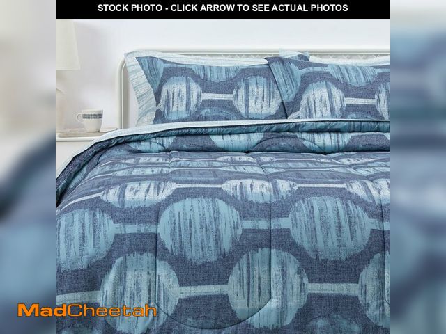 Lot 74-12632822 - Basics Lightweight Microfiber Comforter Sets, 7 Pieces, Navy, Geometrics, Full/Queen - UNUSED