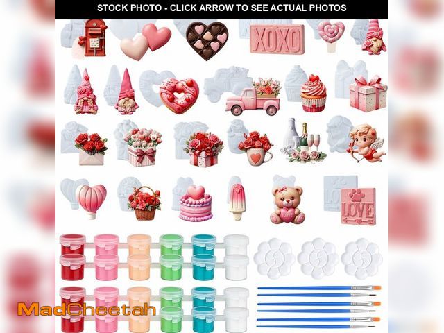 Lot 74-13576810 - YLOLUL 24 Piece ValentineÃ¢â¬â¢s Day DIY Ceramic Painting Kit Unfinished Heart Rose Gnome Figurine...