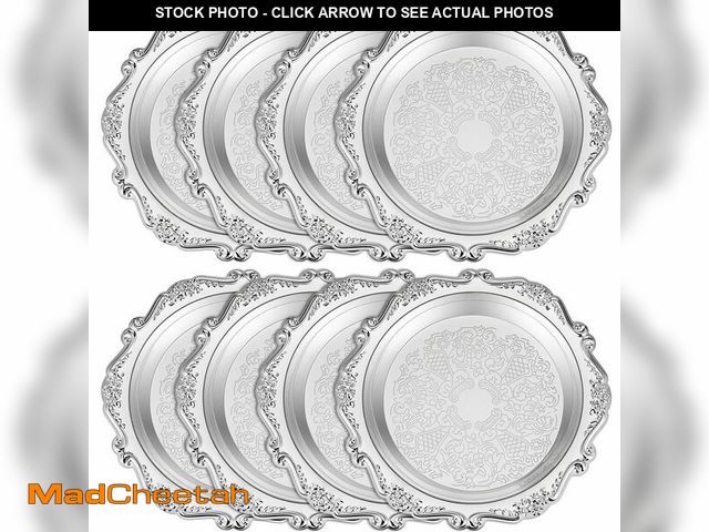 Lot 74-13954967 - Teecyhooo 8 Pcs Silver Serving Platter Tray Jewelry Display Tray Decorative Dessert Plates Vintage C...