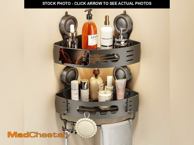 Lot 74-14482414 - Voldra Corner Shower Caddy Suction Cup, Aluminum Corner Shower Shelves for Wall No Drilling, Large S...