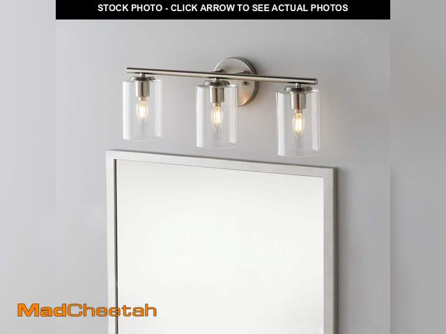 Lot 74-12804213 - Hampton Bay Champlain 22.375 in. 3-Light Brushed Nickel Modern Bathroom Vanity Light with Clear Glas...