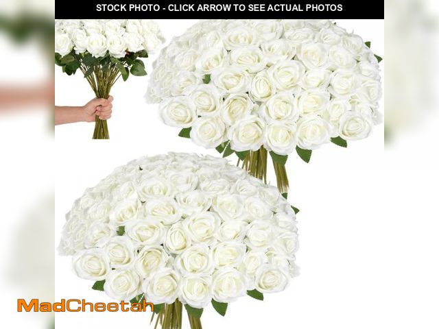 Lot 74-12114393 - Fanfantoey White Roses Artificial Flowers Bulk, 52Pcs Fake Roses Flower Arrangement, DIY Silk Flower...