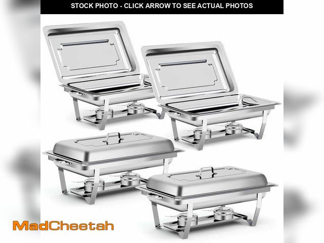 Lot 74-14259123 - Bluebow 4 Pack Chafing Dishes for Buffet Set, Stainless Steel Catering Chafer, Serving Food Warmer w...