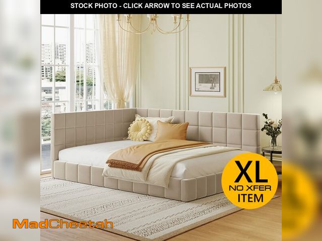 Lot 74-12784722 - Merax Full Upholstered Daybed Beige Velvet Sofa Bed Frame - UNUSED