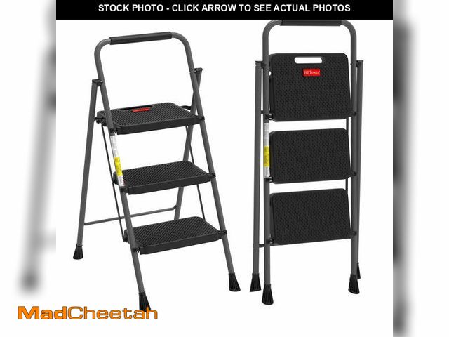 Lot 74-14370711 - HBTower 3 Step Ladder, Folding Step Stool with Anti-Slip and Wide Pedal, 330lbs, Lightweight, For Ho...