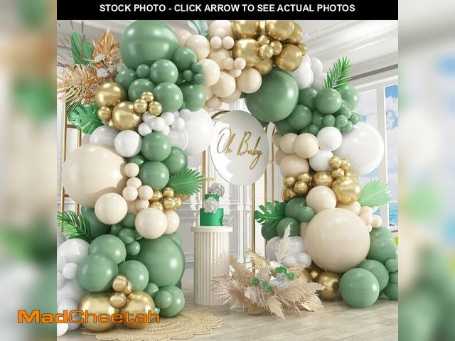 Lot 74-14263817 - 412Pcs Sage Green White Sand Gold Balloons Garland Arch Kit,18 12 10 5 Inch Different Sizes Balloons...