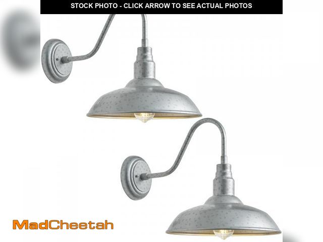 Lot 74-12307177 - GOALPLUS 10in. Dome Outdoor Gooseneck Barn Light, 2 Pack Galvanized Steel Exterior Gooseneck Lightin...