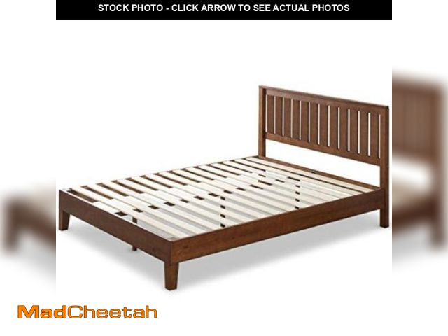 Lot 74-12203443 - Queen Vivek Deluxe Wood Platform Bed with Headboard Brown - Zinus - UNUSED