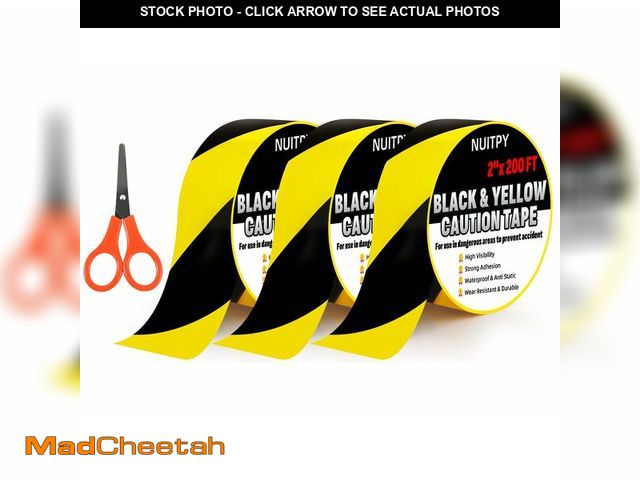 Lot 74-12968460 - 3 Roll Black &amp; Yellow Caution Tape, 2'' x 600 FT Total Length Safety Tape, Black &amp; Yellow Fl...