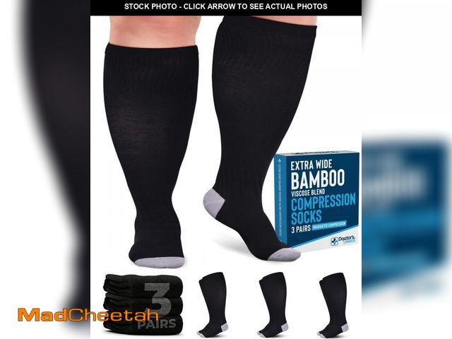 Lot 74-11548921 - Doctor's Select 3 Pairs Plus Size Compression Socks Wide Calf  Bamboo Viscose Extra Wide Calf Compre...