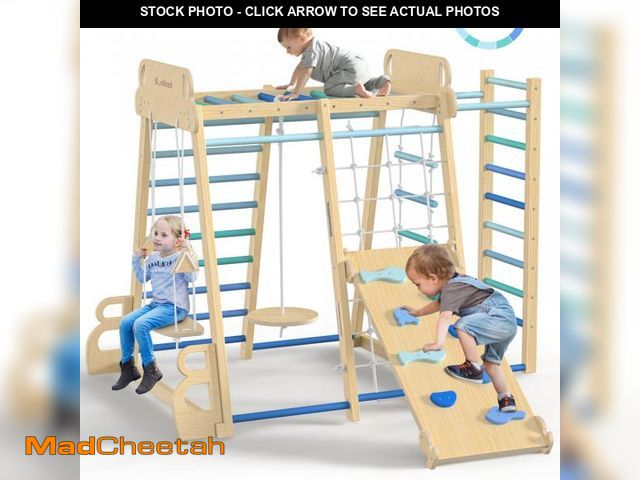 Lot 74-12242621 - Upgraded Indoor Playground 9-in-1 Jungle Gym Kids Climbing Toys, Montessori Philosophy Waldorf Style...
