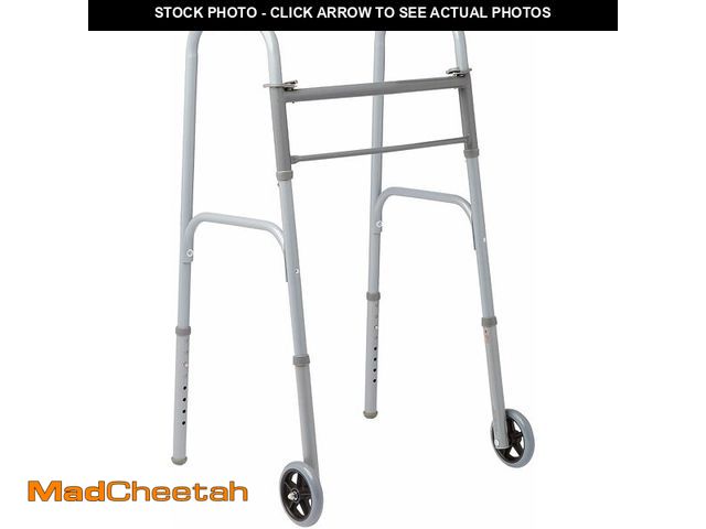 Lot 74-13733869 - Medline Lightweight Folding Walkers for Seniors, Adults with 5" Wheels, Steel Frame Supports up to 4...
