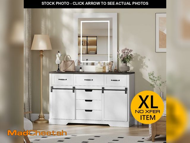 Lot 74-13072634 - (MISSING PIECES) IDEALHOUSE 6 Drawers Dresser with Mirror for Bedroom, Makeup Vanity with Light Mirr...