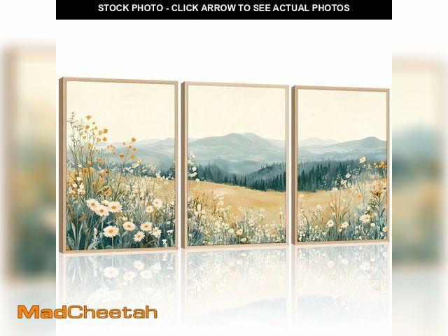 Lot 74-12708449 - 3 Pcs Framed Mountain Wildflower Wall Art Triptych Natural Landscape Canvas Prints Large Farmhouse D...