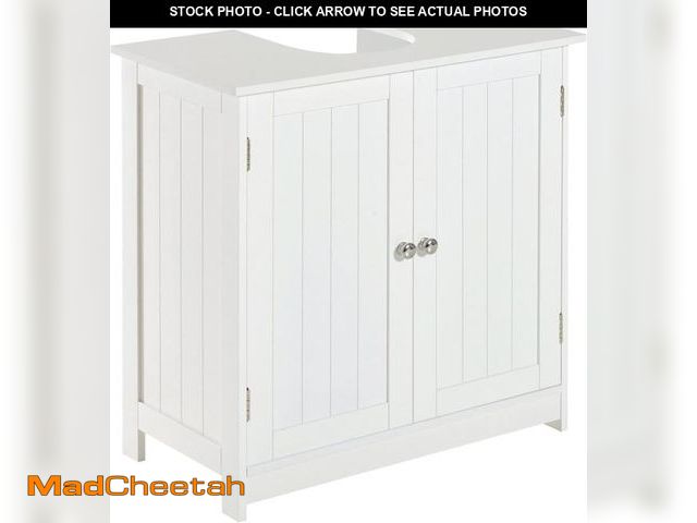 Lot 74-12399835 - HOMCOM Under Sink Bathroom Cabinet, Pedestal Sink Storage Cabinet with 2 Doors, Shelf and U-Shape, W...