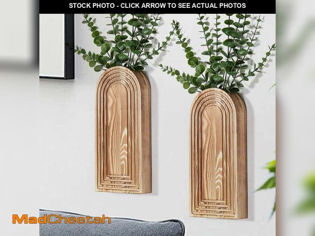 Lot 74-14266387 - Dnnnii 2 Pack Wooden Wall Vase Set - Brown Finish Modern Farmhouse &amp; Boho Wall Decor for Entrywa...