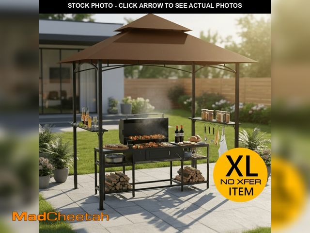 Lot 74-12802484 - GVDV 8'x 5' Grill Gazebo Canopy, Outdoor BBQ Gazebo Shelter with 2 Side Shelves &amp; Double-Tiered ...