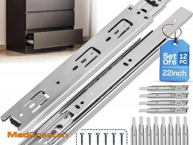 Lot 74-12508702 - OURSHOM 22 Inch Drawer Slides 6 Pairs (12pcs) Heavy Duty Full Extension Ball Bearing, Side Mount Dra...