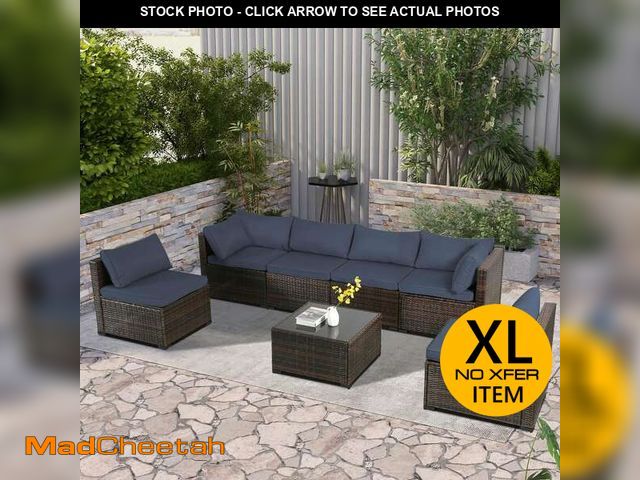 Lot 74-12535146 - JUSKYS 7-Piece Patio Furniture Set All-Weather Sofa Set Brown Wicker Patio Conversation Set w\ Table...