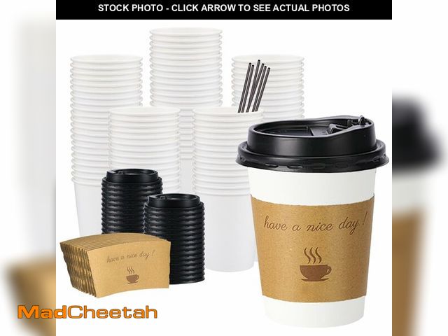 Lot 74-13713091 - BYSNOW 100 pack 12 oz Disposable Thickened Coffee Cups with Lids, Scald Resistant Hot Cup with Sleev...