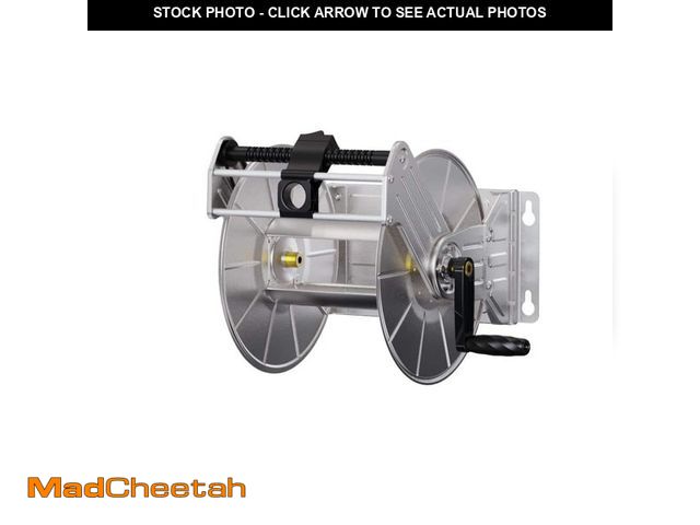 Lot 74-12545727 - Giraffe Tools Stainless Steel Garden Hose Reel, Heavy-Duty, Wall/Floor Mounted with Crank, 5/8 in. t...