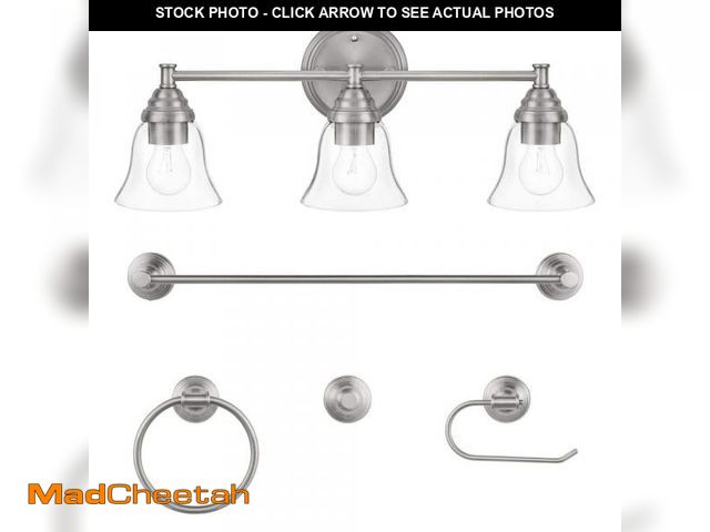 Lot 74-12491989 - Hampton Bay Marsden 23.5 in. 3-Light Brushed Nickel Modern Vanity Light with Matching 4-Piece Bathro...