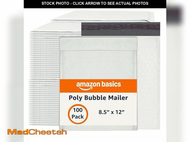 Lot 74-13787994 - Basics Poly Bubble Mailer, 8.5" x 12" (Internal Size 8.25" x 11"), Self-Seal, 100-Pack, White/Grey -...