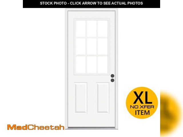 Lot 74-12674521 - JELD-WEN 36 in. x 80 in. 9 Lite Primed Fiberglass Prehung Entry Door with Brickmould - UNUSED