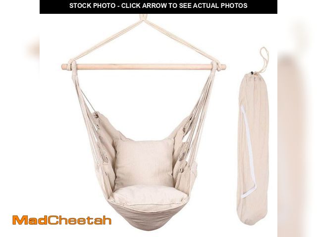 Lot 74-12663203 - AURA OUTDOOR 65 in. Hammock Hanging Chair Swing Seat with Matching Pillow Capacity 300 lbs. Beige - ...