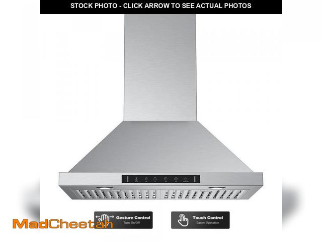 Lot 74-12391078 - VIKIO 36 in. 900 CFM Convertible Wall Mount Range Hood in Stainless Steel with Intelligent Gesture S...