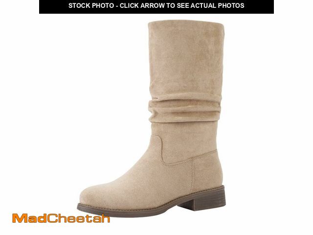 Lot 74-12717028 - Shoe'N Tale Slouchy Mid Calf Flat Boots for Women Pull On Round Toe Side Zip Fall and Winter Fashion...