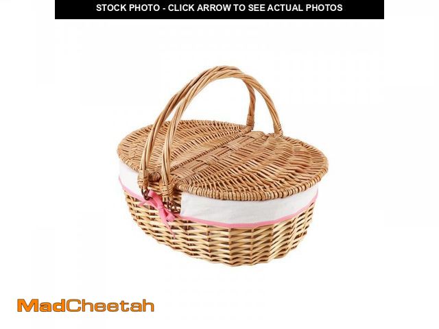 Lot 74-12308454 - JJSQYLAN Wicker Picnic Basket with Lid &amp; Handles Wicker Handwoven Basket Vintage-Style Picnic Ha...