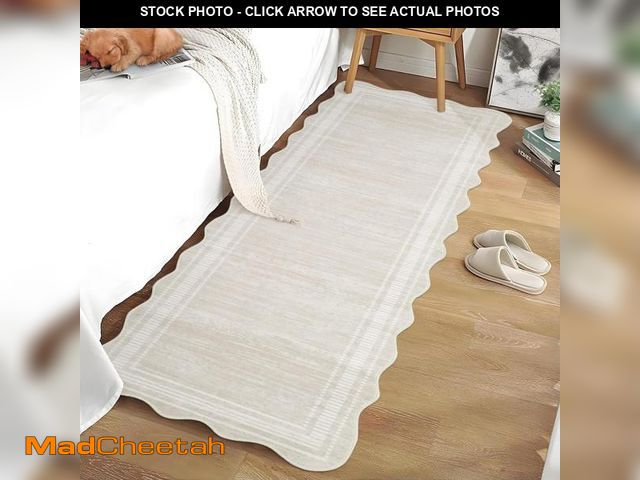 Lot 74-12510205 - GarveeHome Washable Runner Rug 2x6 Kitchen Hallway Scalloped Rugs, Non Skid Stain-Resistant Solid Bo...
