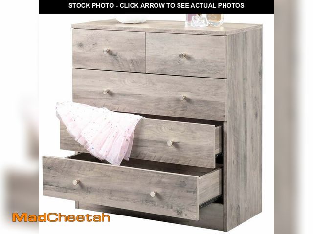 Lot 74-13818882 - UBesGoo 5 Drawer Wood Dresser for Bedroom, Chest of Drawers, Storage Organization Unit for Clothing,...