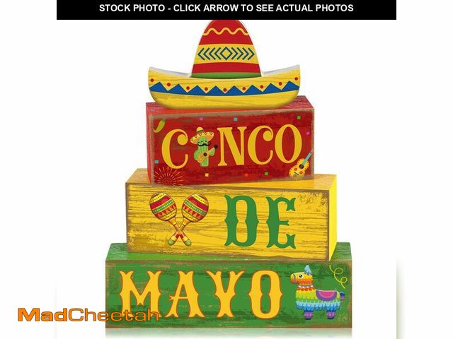 Lot 74-13956384 - Yuntau 4 Pcs Cinco De Mayo Decorations Wooden Mexican Table Farmhouse Cinco De Mayo Tiered Tray Deco...