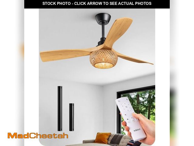 Lot 74-13709520 - EDISHINE 52" Boho Ceiling Fans with Lights, Wickerwork Cage &amp; 3-ABS Blades, 10%-100% Dimmable, 1...