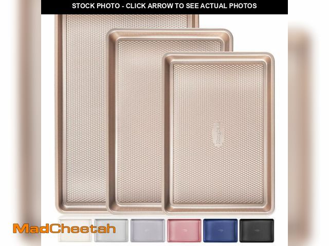 Lot 74-13991822 - HONGBAKE Baking Sheet Pan Set of 3, Cookie Sheets for Oven, Nonstick Half/Quarter/Jelly Roll Pans wi...