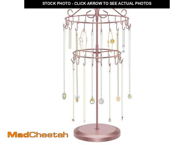 Lot 74-12308071 - iDavosic.ly 2 Tier Rotating Necklace Holder Organizer with 42 Hooks, Adjustable Metal Bracelet Displ...