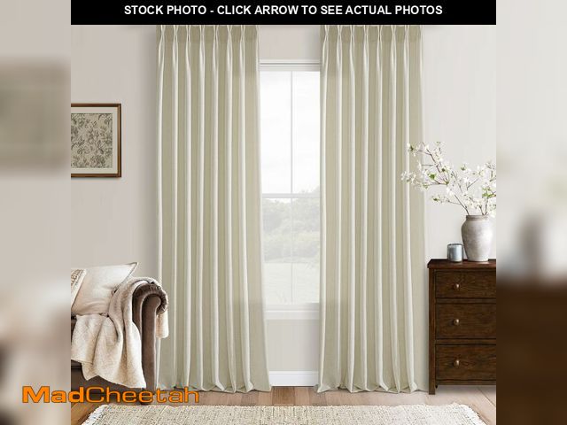 Lot 74-14265470 - Burlap 120 Inch Long Curtains Extra Long Sand Beige Linen Pinch Pleated Curtains 2 Panels for Living...