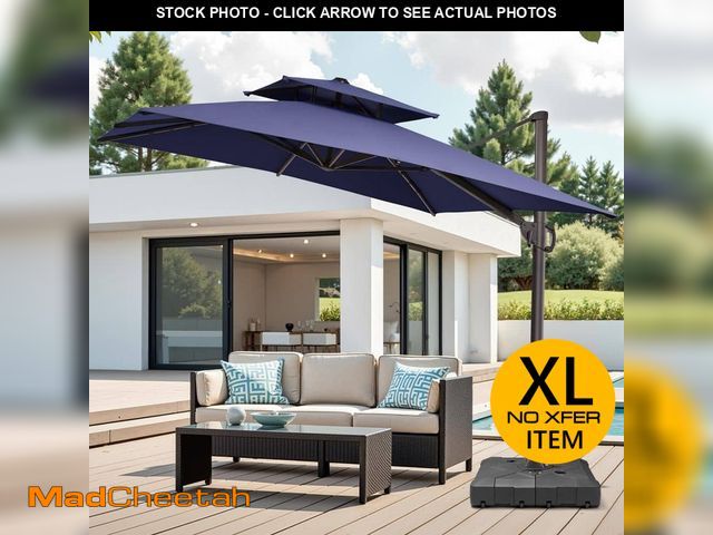 Lot 74-14306817 - 350 lbs. Sand/Water Fillable 3D Surface Square HDPE Offset Cantilever Patio Umbrella Base with 8-Whe...