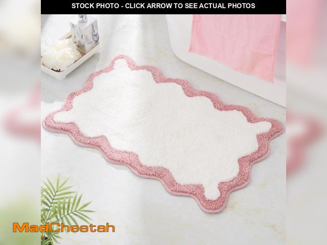 Lot 74-12215184 - DyeFury Luxury Cute Bathroom Rugs, White Bath Mat W/Pink Scalloped Edge, Microfiber Aesthetic Trendy...