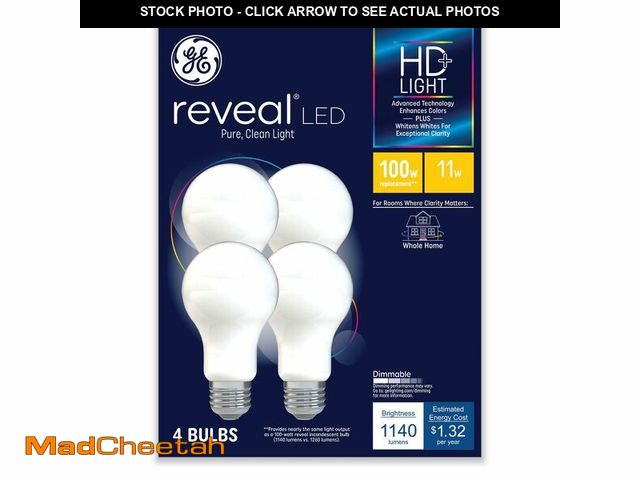 Lot 74-12701037 - GE Reveal Hd+ Led A19 Light Bulb, 11 W, 4/Pack - UNUSED