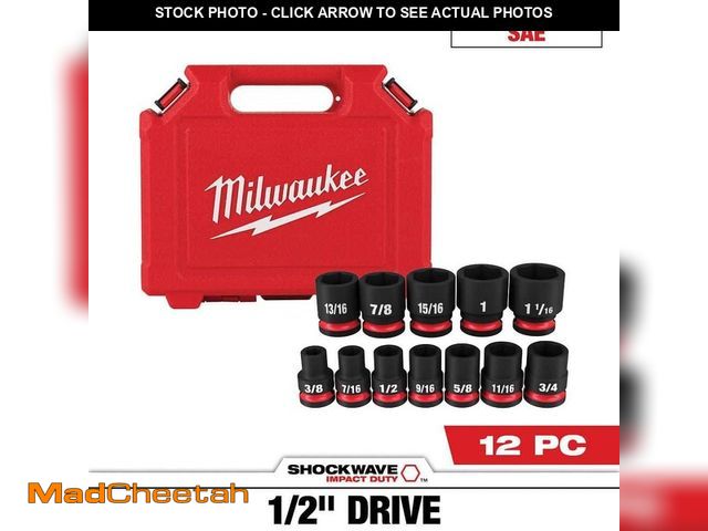 Lot 74-13784214 - Milwaukee SHOCKWAVE 1/2 in. Drive SAE 6 Point Impact Socket Set (12-Piece) - UNUSED