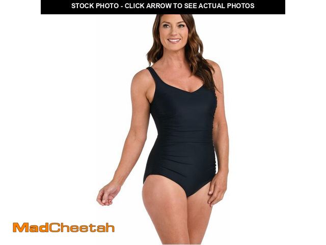 Lot 74-12677542 - Maxine of Hollywood Women's Standard Over The Shoulder Shirred One Piece Swimsuit, Black//Solids, 16...