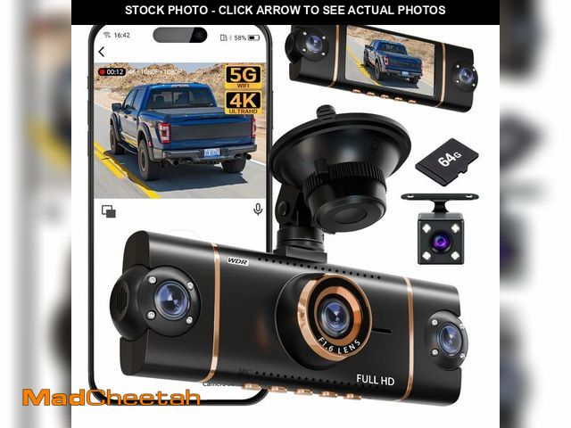 Lot 74-14387074 - XYGCACO 4K+1080P*3 FHD Car Camera, 4 Channel 360ÃÂ° Dash Cam Front Rear Inside &amp; Left Right, 5G...