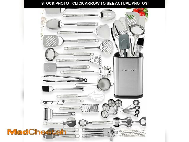 Lot 74-14060365 - Home Hero 54-Piece Stainless Steel Kitchen Utensils Set - Heat-Resistant Nonstick Silicone &amp; Sta...