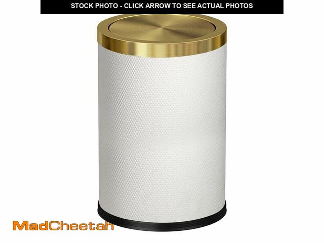 Lot 74-12604702 - LEASYLIFE 9L/2.3GAL Modern White Gold Trash Can Flip Lid, Fancy Gold Waste Paper Basket for Bathroom...