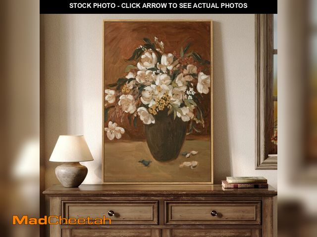 Lot 74-14347814 - Framed Vintage Floral Wall Art for Living Room, Rustic Retro Flower Brown Canvas Painting Print, Ant...